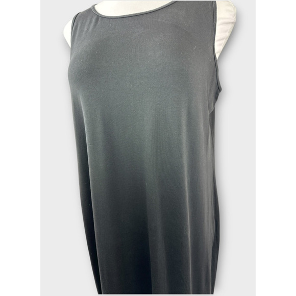 Eileen Fisher Stretch Jersey Knit Round Neck Dress Maxi Sleeveless Black Size XL - Picture 4 of 16